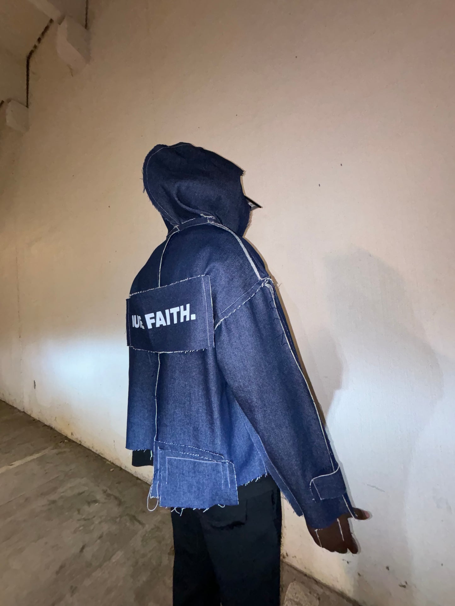 DISTRESSED DENIM HOODIE