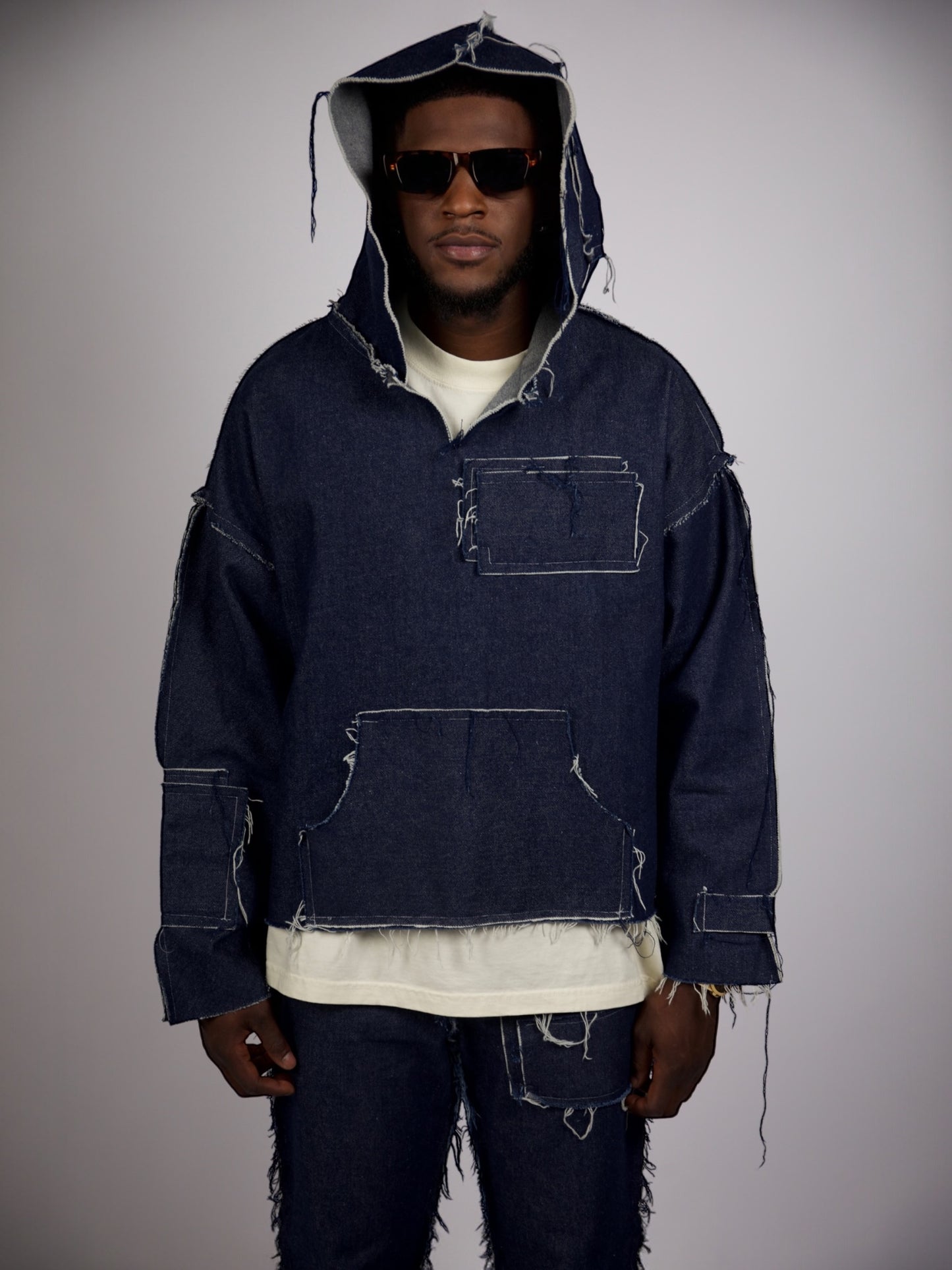 DISTRESSED DENIM HOODIE