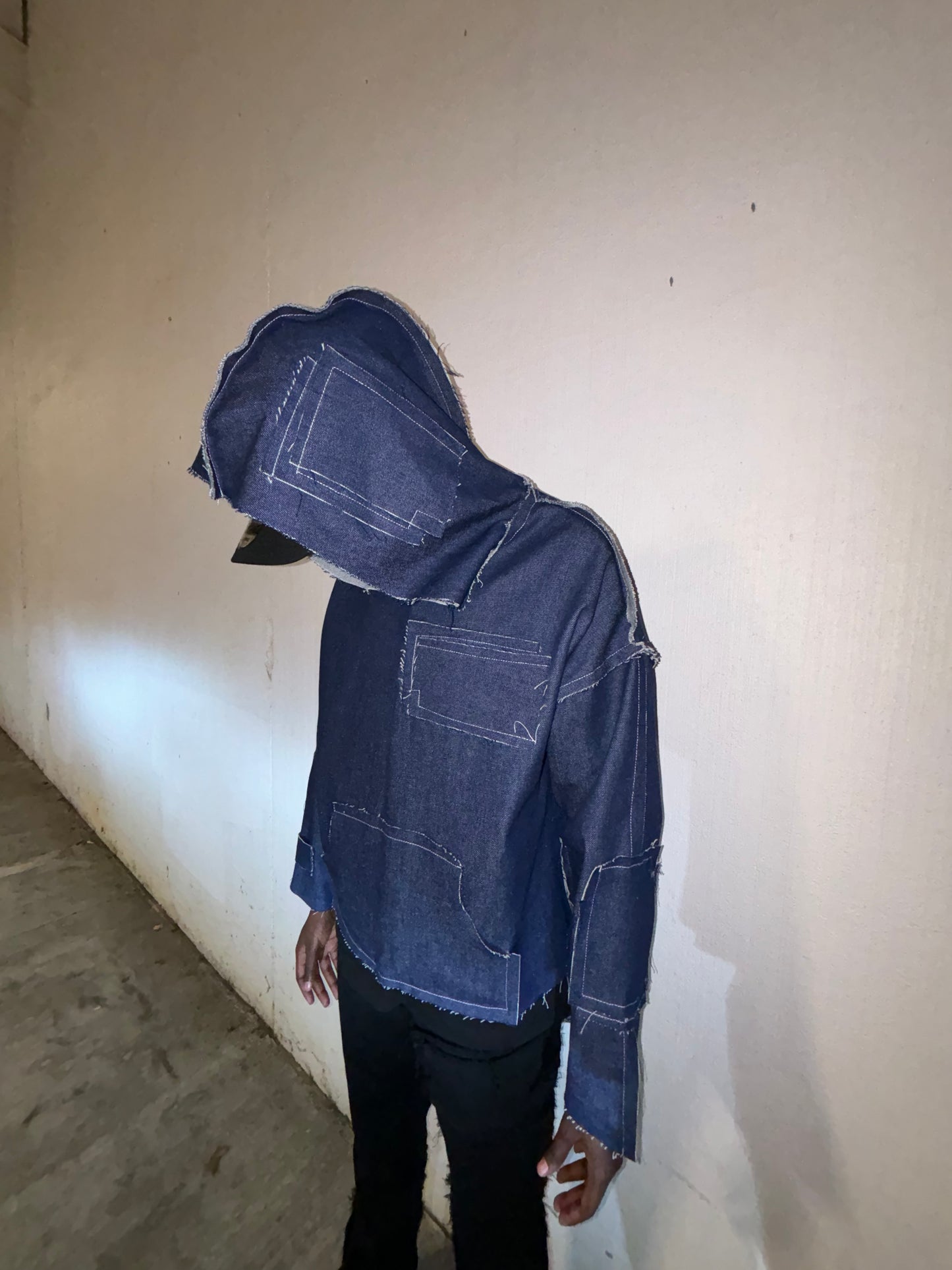 DISTRESSED DENIM HOODIE