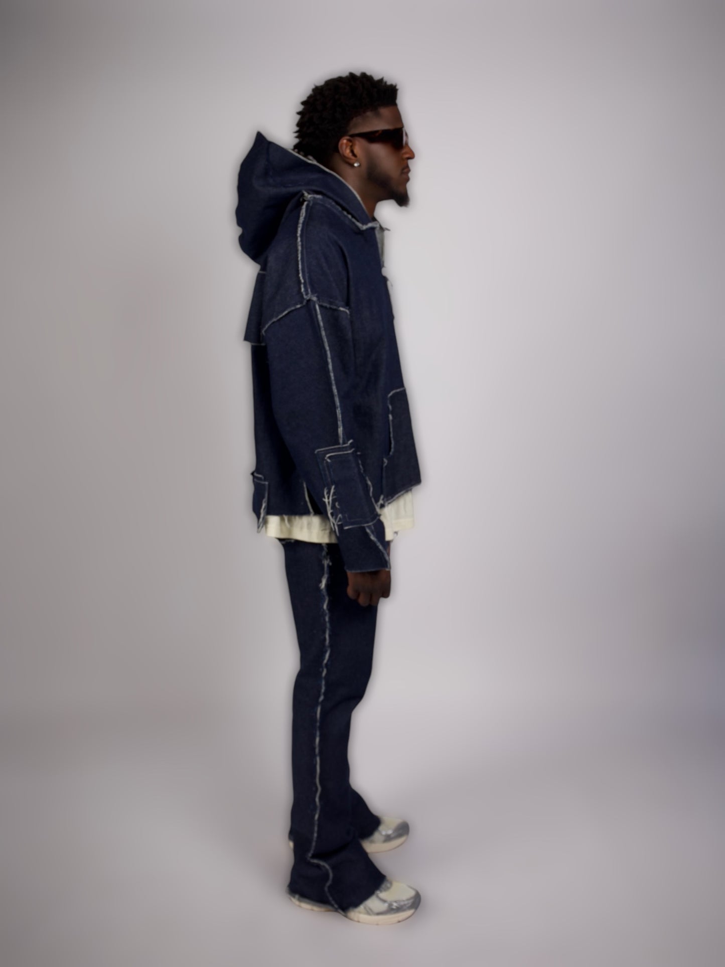 DISTRESSED DENIM HOODIE
