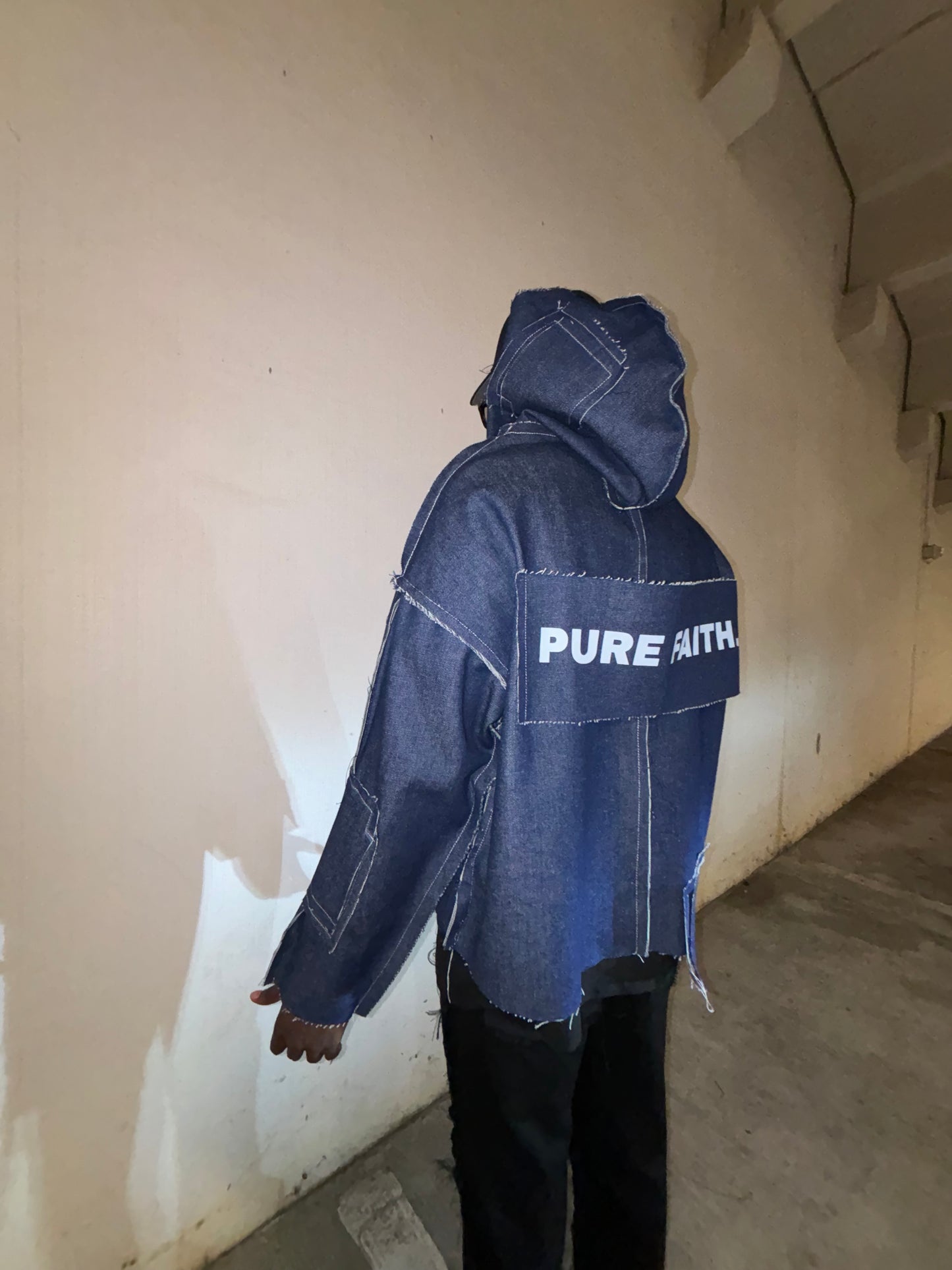 DISTRESSED DENIM HOODIE