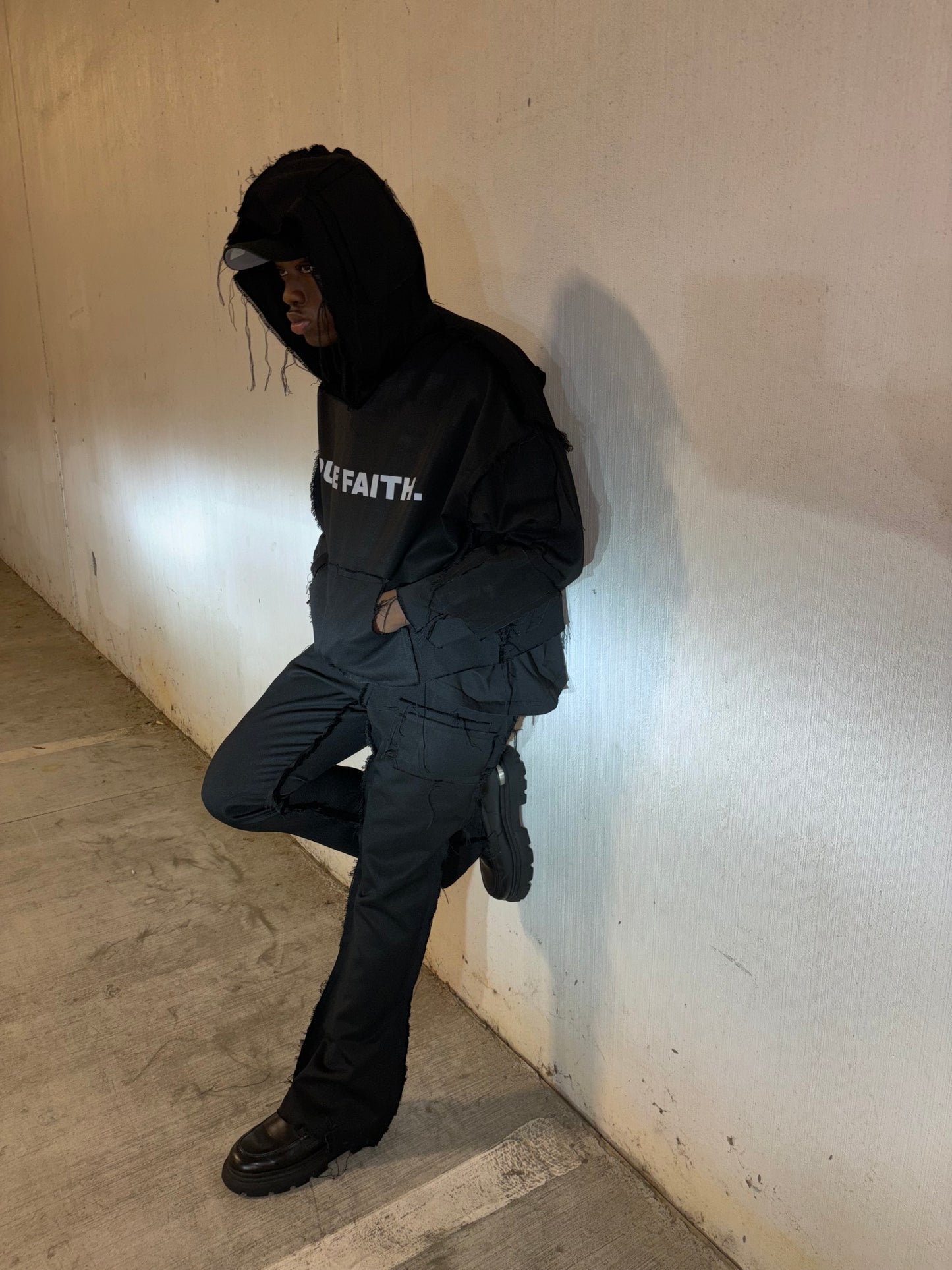 BLACK DISTRESSED DENIM JOGGERS