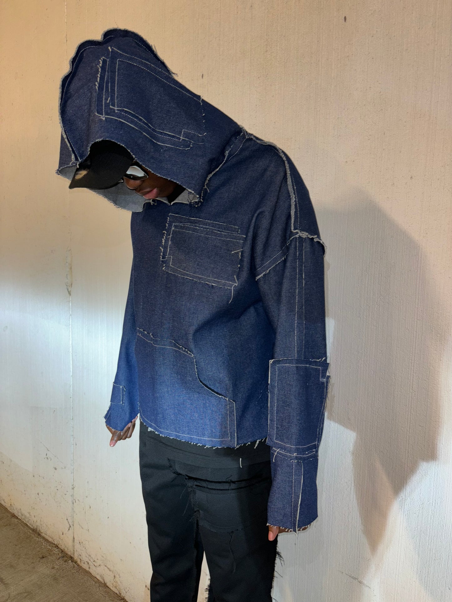 DISTRESSED DENIM HOODIE