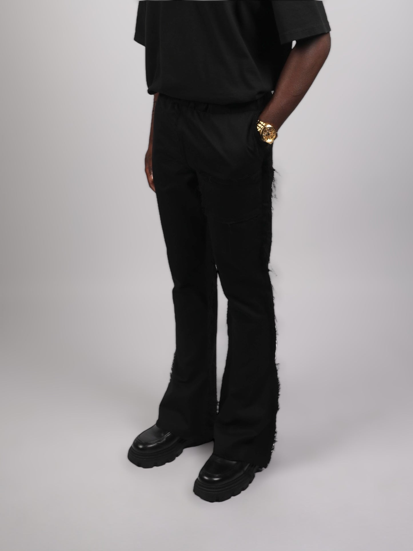 BLACK DISTRESSED DENIM JOGGERS
