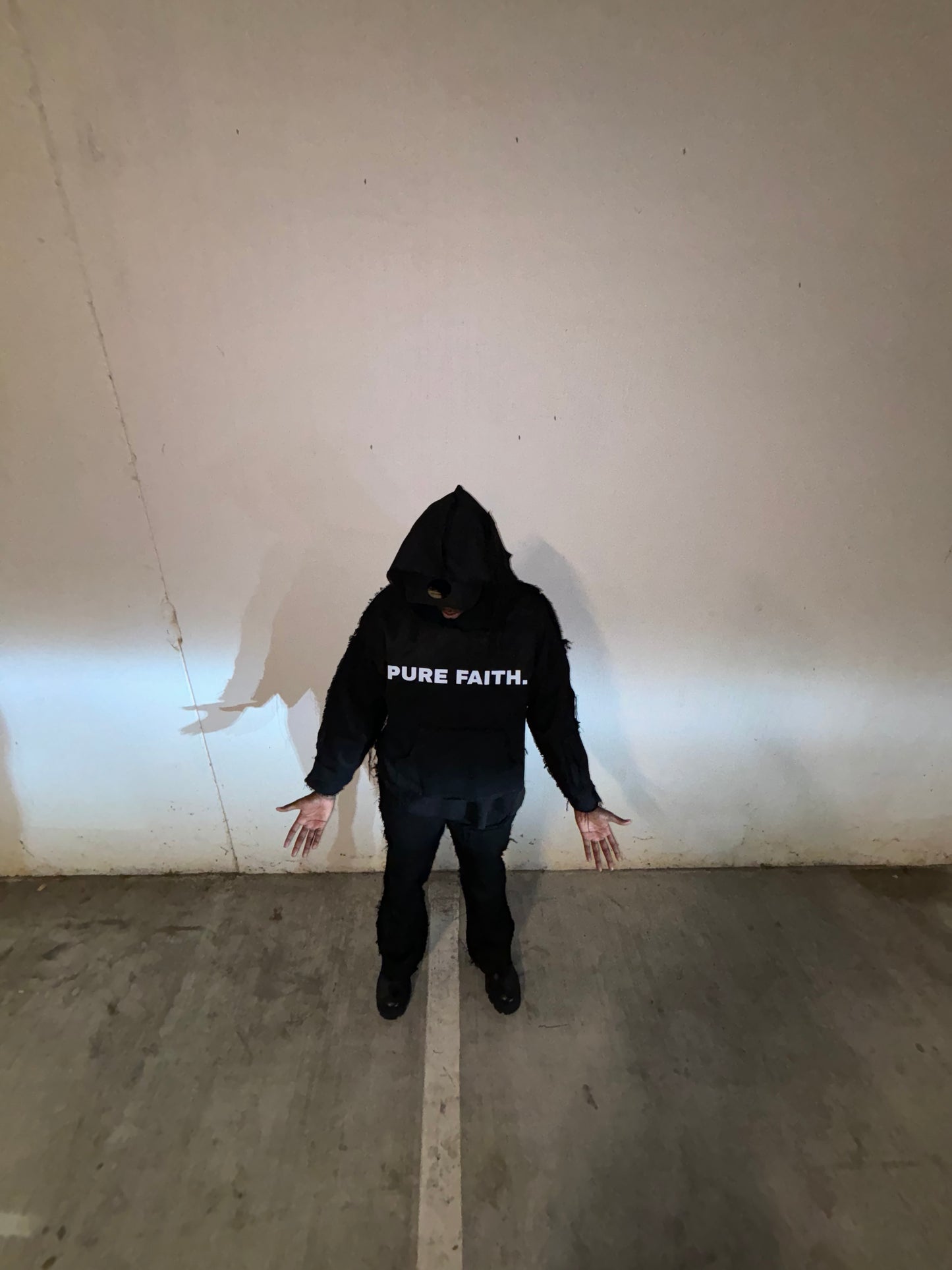 BLACK DISTRESSED DENIM HOODIE