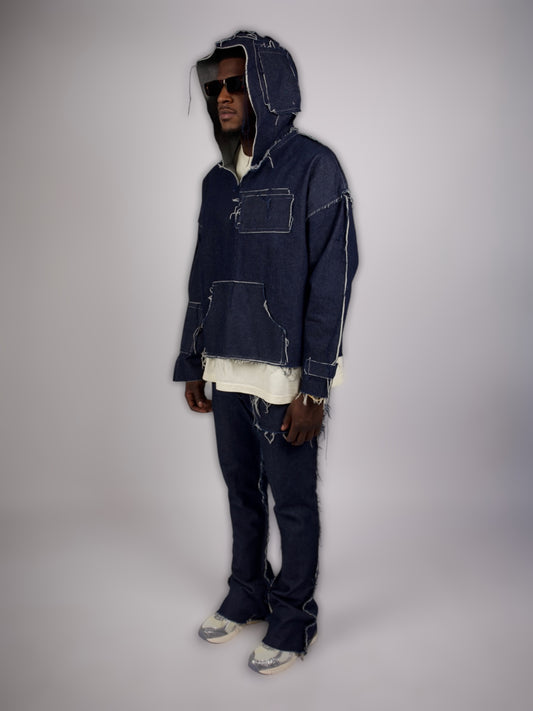 DISTRESSED DENIM HOODIE